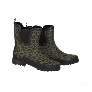 XQ Footwear Gummistiefel Leopardenmuster grün, niedriges Modell
