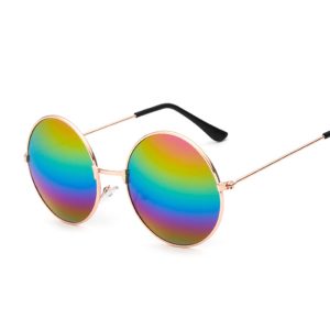 Lunettes de soleil rondes hippie avec verres miroir arc-en-ciel Pride