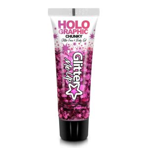 Holographic Chunky Glitter Face & Body Gel – Princess Pink