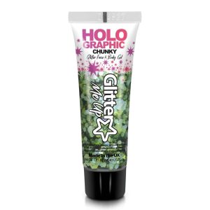 Holographic Chunky Glitter Face & Body Gel – Green Envy