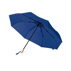 Sustainable RPET umbrella with wooden handle – 95 cm – navy blue
