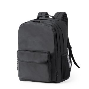 RPET backpack with 5 compartments and a 15 inch laptop compartment black