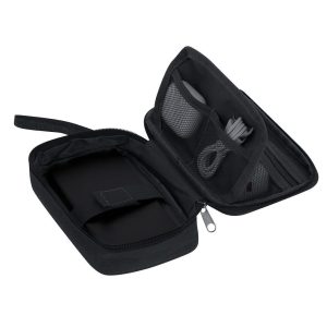 Cable Organizer – RPET 600D Polyester – Multiple Compartments & Carry Strap – Sustainable – Black