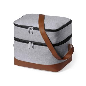 2-compartment cooler bag with shoulder strap RPET gray/brown
