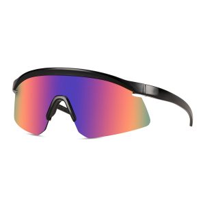Black sports sunglasses with glossy semi-rimless frame – Multicolor lenses