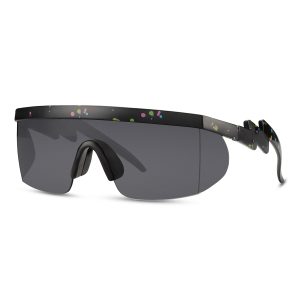Lunettes de soleil de sport noires avec monture semi-cerclée brillante à motif – Verres noirs