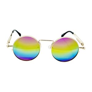 Runde Hippie-Sonnenbrille mit Regenbogen-Spiegelgläsern