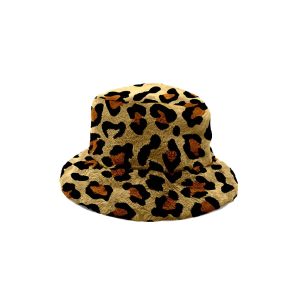 Yucka Fluffy Bucket Hat Faux Fur Panther Print