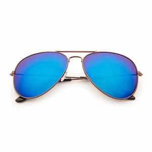 Bronzene Piloten-Sonnenbrille | Blaue Spiegellinsen