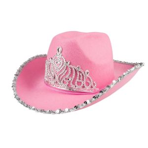 Chapeau cowboy paillettes avec couronne rose