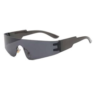 Black Sports Sunglasses with Rimless Frame – Black Lens