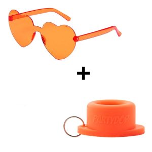 Herz-Brille + Universeller Party-Verschluss Orange