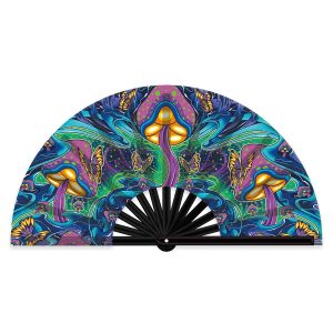 XXL großer Bambusfächer mit Blacklight-Pilz