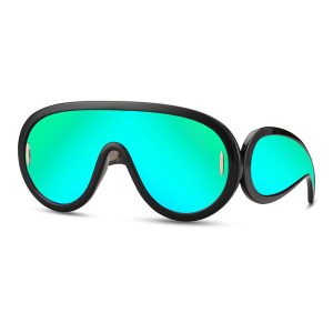 Futuristische Pilotenbrille mit Seitenlinsen Schwarz – Grüne Gläser