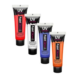 Peinture Visage & Corps UV 12 ml set rouge-blanc-bleu-orange 4 pièces