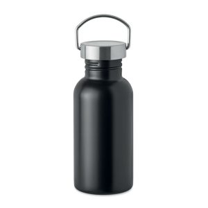 Drinking bottle made from recycled stainless steel – Single-walled with leak-proof lid and handle – 500 ml – Black