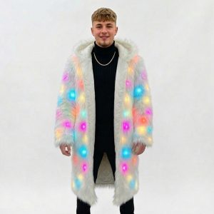 Ravelife – Lichtgevende LED Bontjas – Met Afstandsbediening – Lang model – Wit – One size